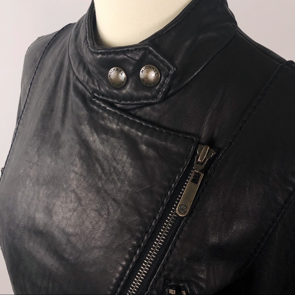 💸 SOLD :: Michael Kors Black Leather Moto Jacket - Picture 4 of 8